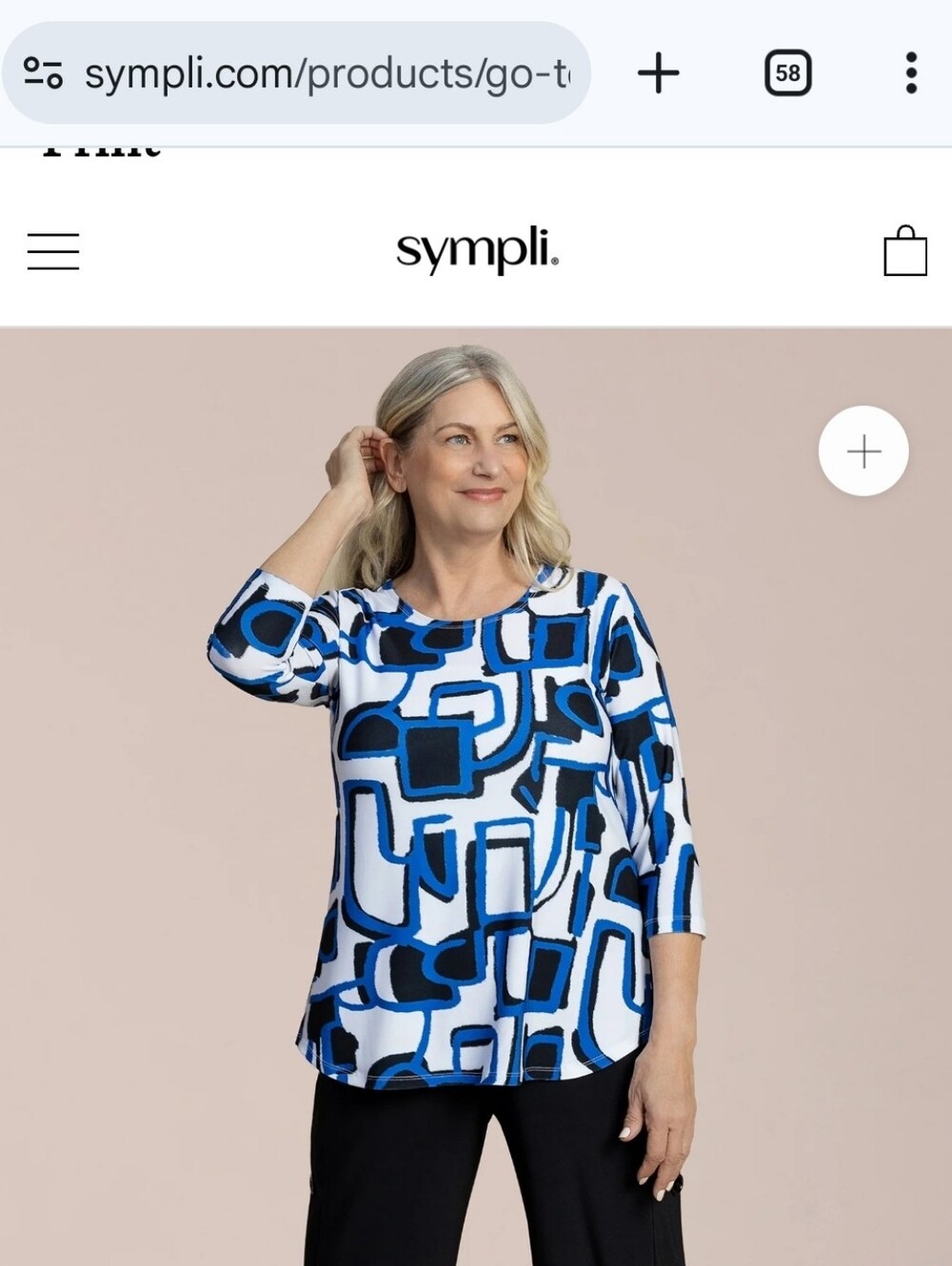 Sympli Go To Classic T Relax 3/4 Sleeve Abstract Blue Print